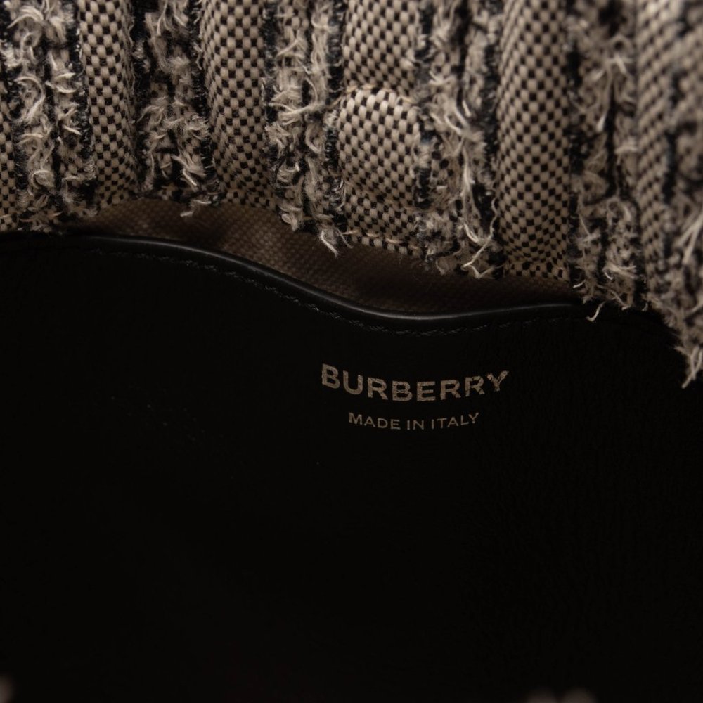 Burberry Small Lola Needle Punch Check Canvas Bucket Bag Black/White - Picture 10 of 12
